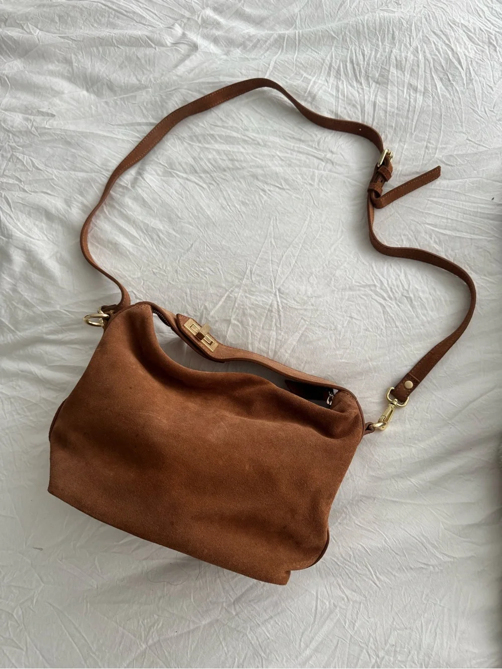 Claudia Canova genuine leather Brown Suede Shoulder Bag with Gold Hardware